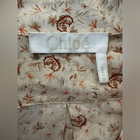 NWOT Chloe Silk Dew Pink C Micro Flower Motif Button Up Blouse Women’s Size 10 - Picture 14 of 16
